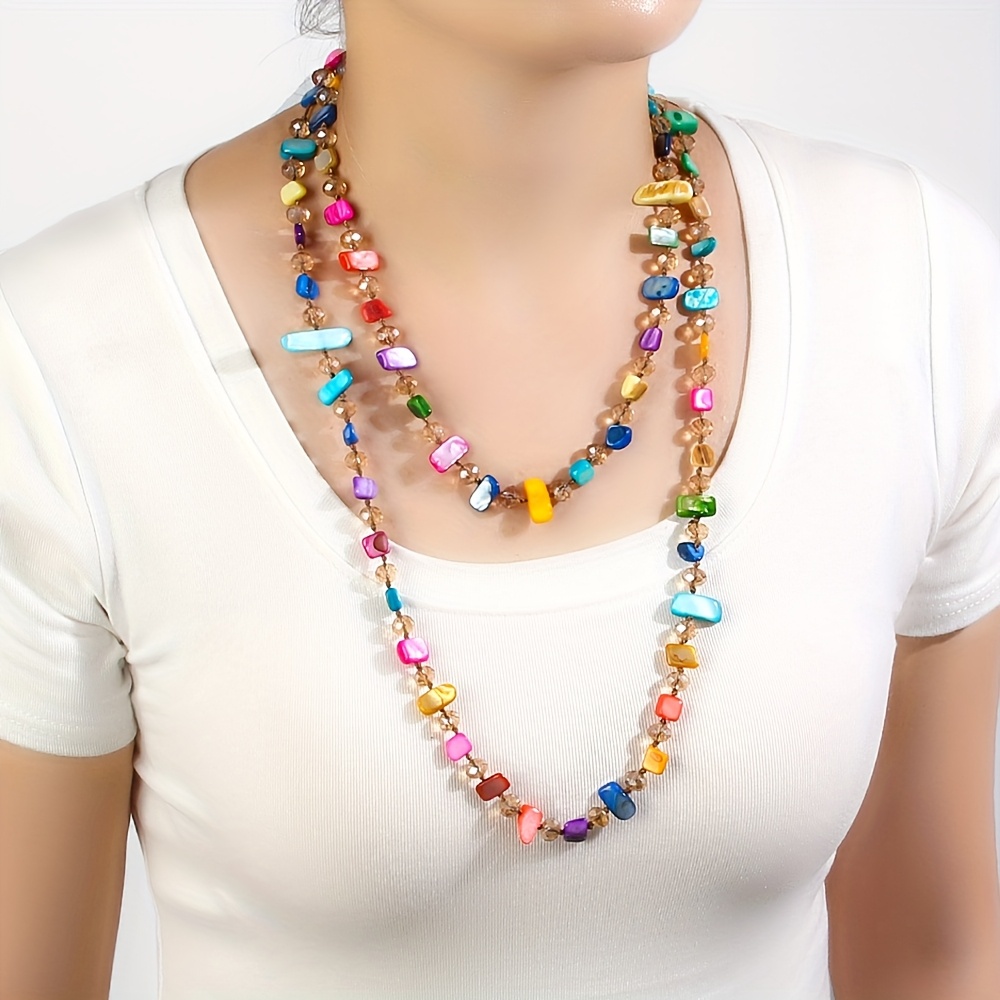 Rainbow Glass Beaded Boho Style Necklace for Women